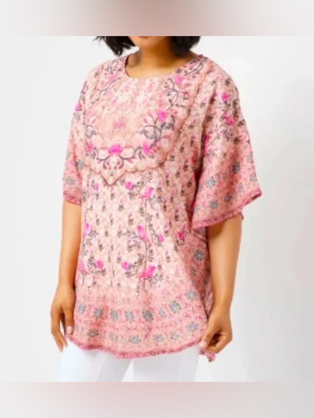 Tolani Collection Pink Floral Printed Poncho Blouse - Size S